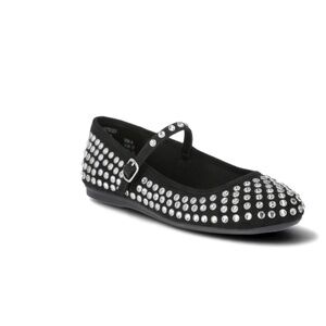 Elegant Women's Studded Mary Jane Flats / Black Rhinestone